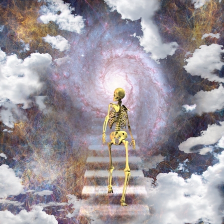 Skeletal figure walks to paradiseの写真素材