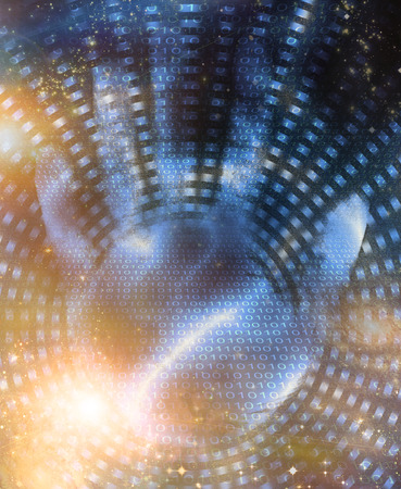 Hand and binary code designの写真素材