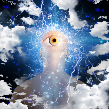Eye on cloud mans headの写真素材