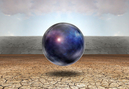 Sphere with captured space hovers over ground