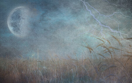 Heavily Textured Lightning Strike and Field of Grainの写真素材