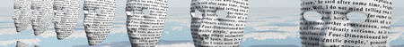Humanlike faces covered in text Text is from HG Wells The TIme Machine and has been in the public...