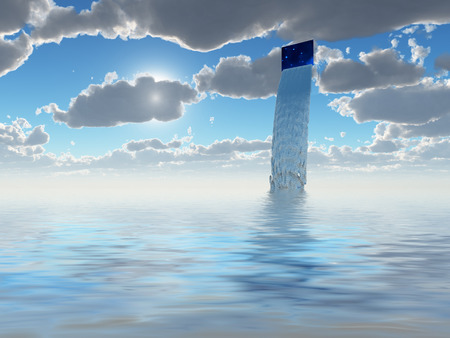 River of water flows from hole in skyの写真素材