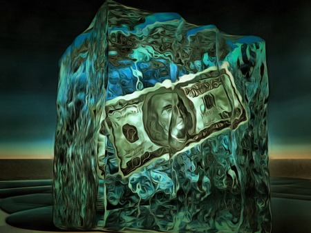 100 Dolloar Bill Frozen in Iceの写真素材