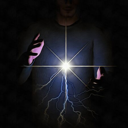 Person holds energy between hands