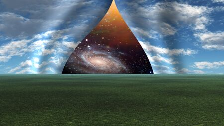 Sky pulled apart like curtain to reveal deep space