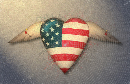 USA FLag winged heart pinned to surfaceの写真素材