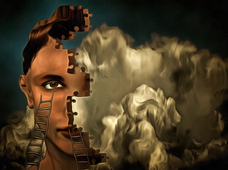 Woman's face, puzzle cloud