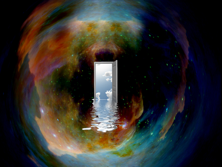 Doorway to another world in the spaceの写真素材