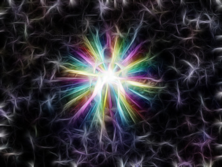 Figure emerges from lightの写真素材