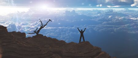 Man meets sunriseの写真素材