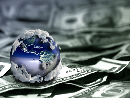 Globe on US dollars.の写真素材
