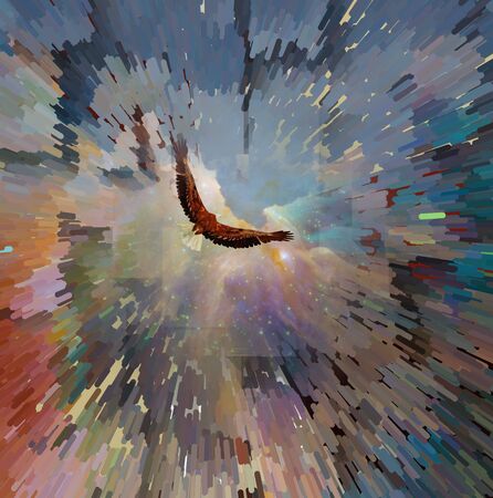 Eagle in flight over water with starry sky. Moving sparks.