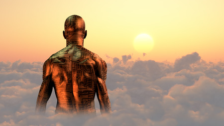 Man's body with electronic circuit.の写真素材