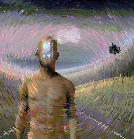 Open mind man on empty  highway.の写真素材