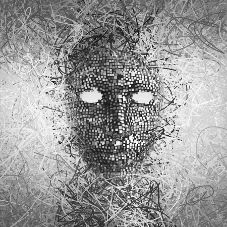 Surreal Mask Abstract with Many Wiresの写真素材