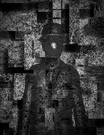 Surreal painting. Man in bowler with apple instead of face.の写真素材