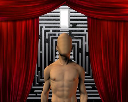 Man before maze and doorwayの写真素材