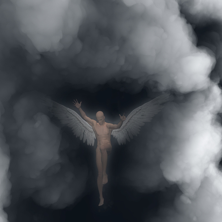 Surrealism. Naked man with wings represents angel.の写真素材
