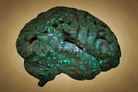 Modern art. Human brain with circuit board pattern.の写真素材