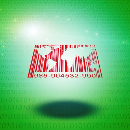 Binary code, world map and bar code.の写真素材