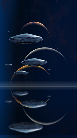 Three moons and flying saucers.