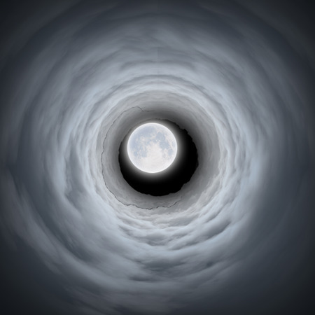 Surrealism. Tunnel in clouds leads to the Moon.の写真素材