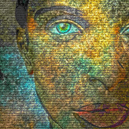 3D rendering. Woman with words. Image composed entirely of words. の写真素材