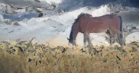Tranquil scene. Horse grazes in the field.の写真素材