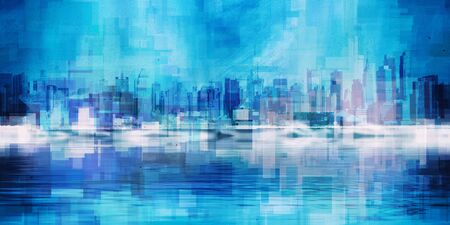 Modern Art. Manhattan, New York panorama in vivid blue colorsの写真素材