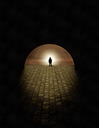 Surrealism. Figure of man on a edge.の写真素材