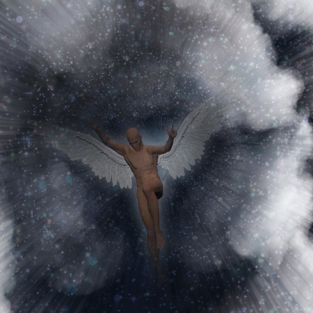 Surrealism. Naked man with wings represents angel.の写真素材