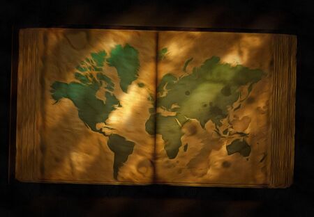 Painting. World map in ancient book.の写真素材