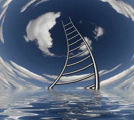 Twisting ladder leads from water surface to the sky.の写真素材