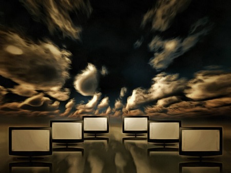 Surrealism. TV screens in the sky.