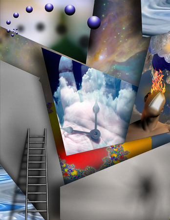 Metaphoric Surreal Composition. Space and Time. Dimensional layers of existenceの写真素材