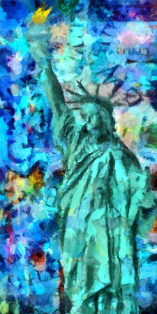 Oil painting. Liberty Statue. New Yorkの写真素材