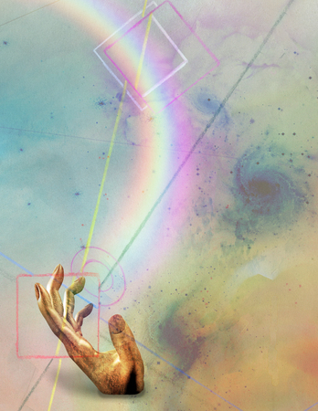 Futuristic Modern Abstract. Rainbow in the handの写真素材