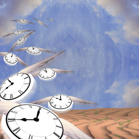 Winged clocks represents flow of time