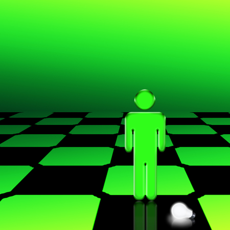 Green man silhouette. Light bulb represents ideaの写真素材