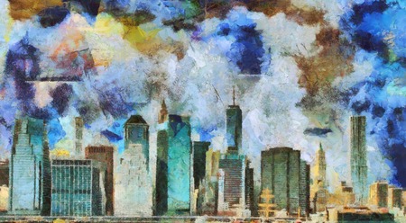 Painting. Manhattan Panorama. Muted pastel colorsの写真素材