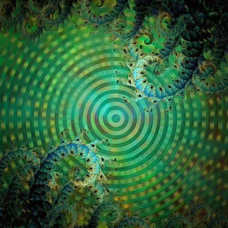 Concentric green circles and fractal patternの写真素材