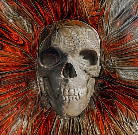 Skull design on abstract background in red colorsの写真素材