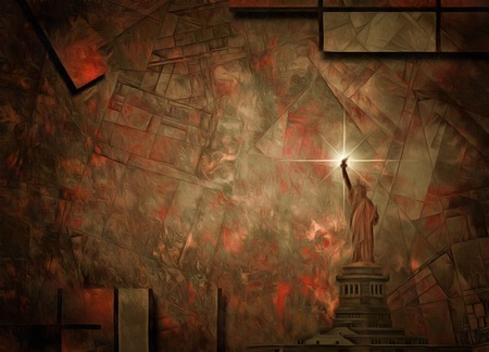 Modern abstract painting in muted colors. Liberty Statueの写真素材