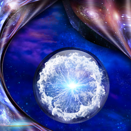 Abstraction. Bunch of lightnings. Pure energy inside crystal ballの写真素材