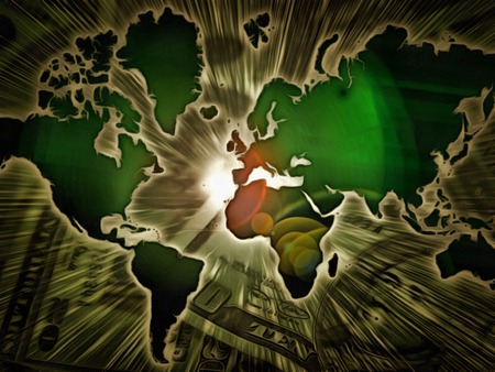 World map on a dollars background