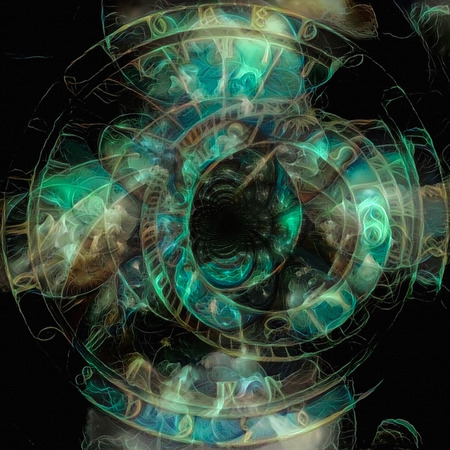 Vivid abstract painting. Astronomical clock and endless spacesの写真素材