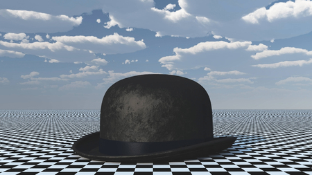 Classic Bowler Hat on Chessboardの写真素材