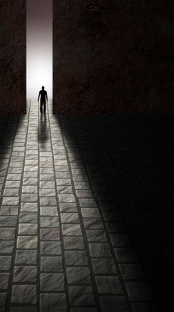 Man before large openingの写真素材