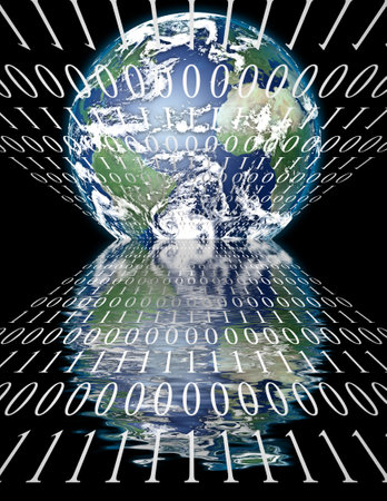 Internet World with binary codeのeditorial素材